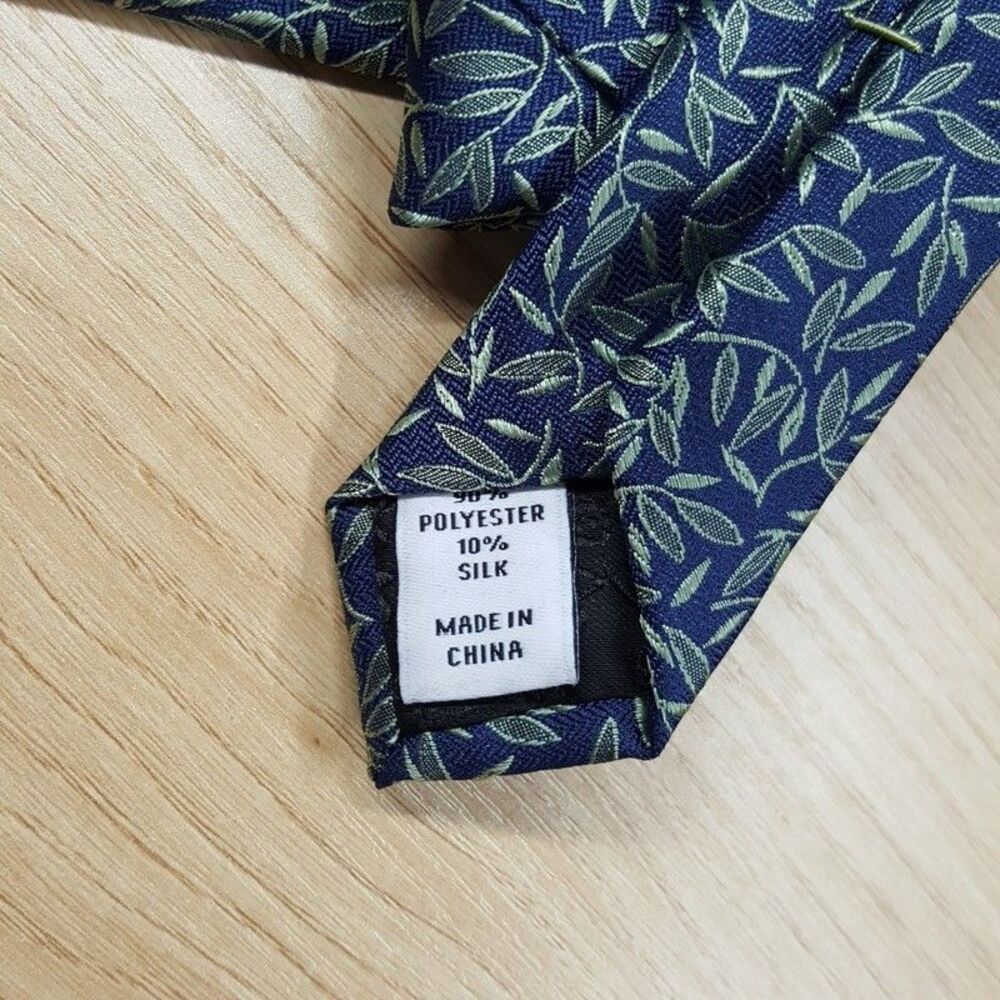 BAR III Mens Neck Tie Blue Green Floral Vine Slim Woven Silk Blend Pointed - Picture 3 of 5
